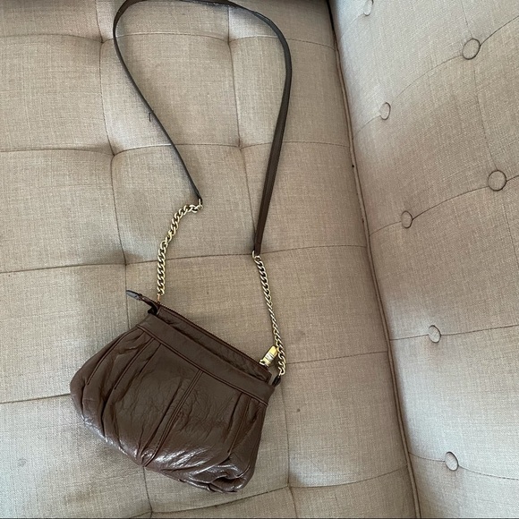 B. Makowsky Leather Crossbody Bag - Small Tan with Gold Chain - Picture 3 of 6